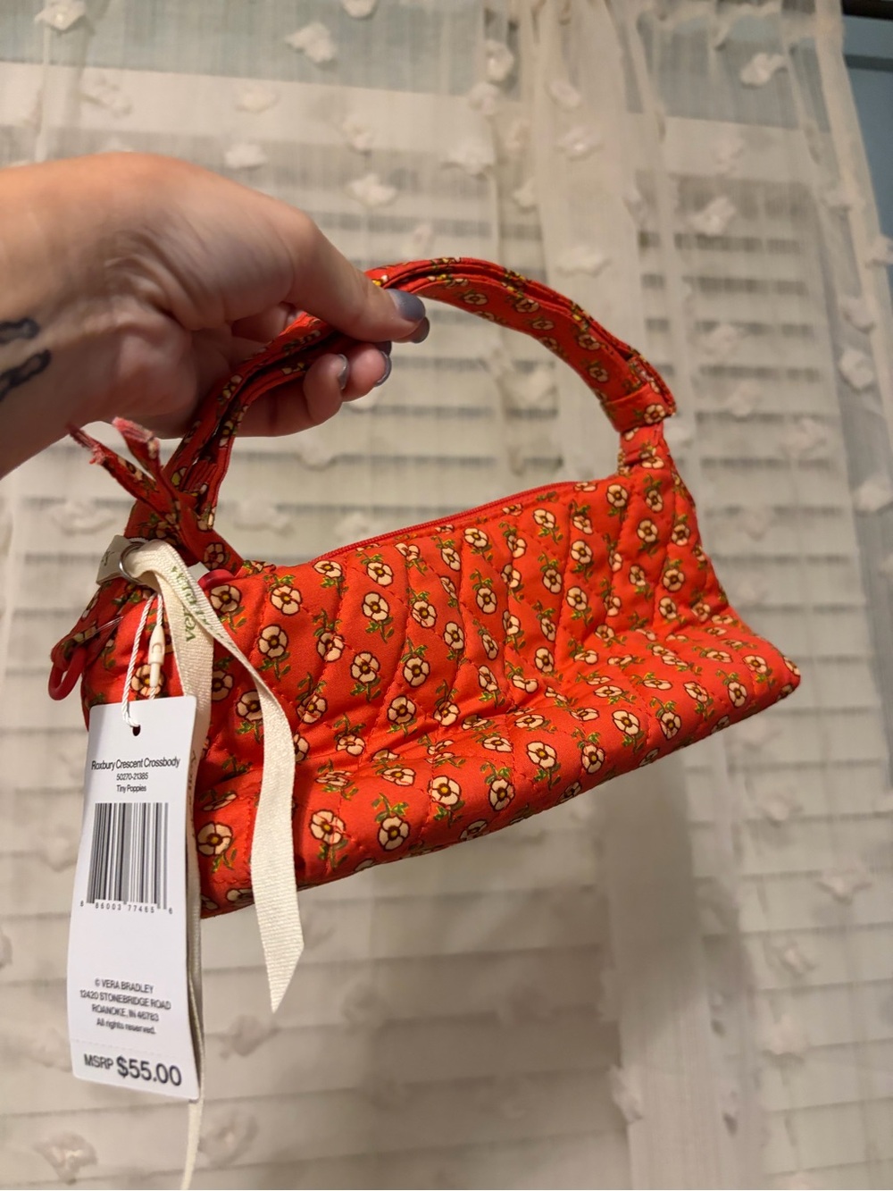 Vera Bradley Orange Floral Quilted Crescent Shoulder Bag